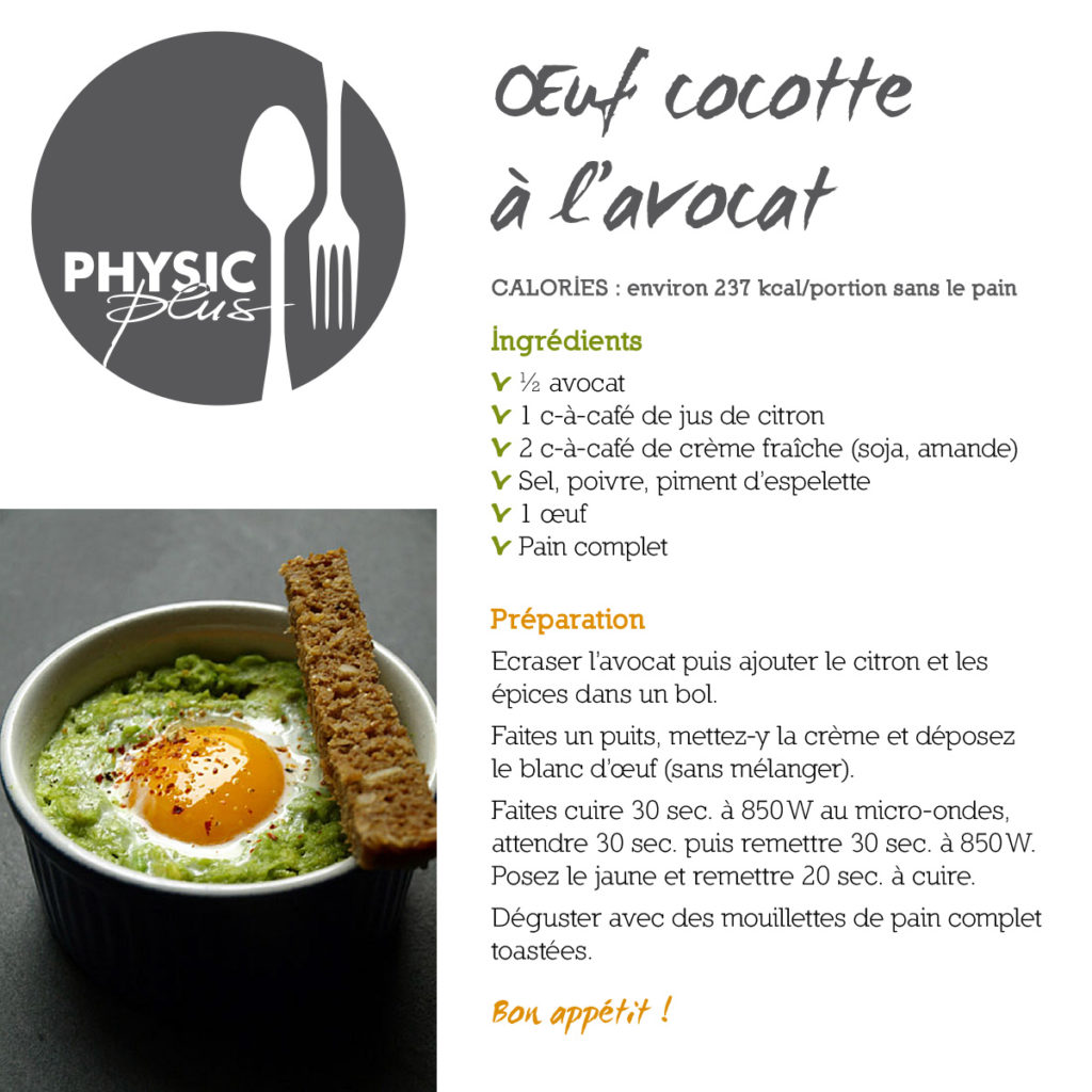 Recette oeuf cocotte à l'avocat chez PhysicPlus strasbourg